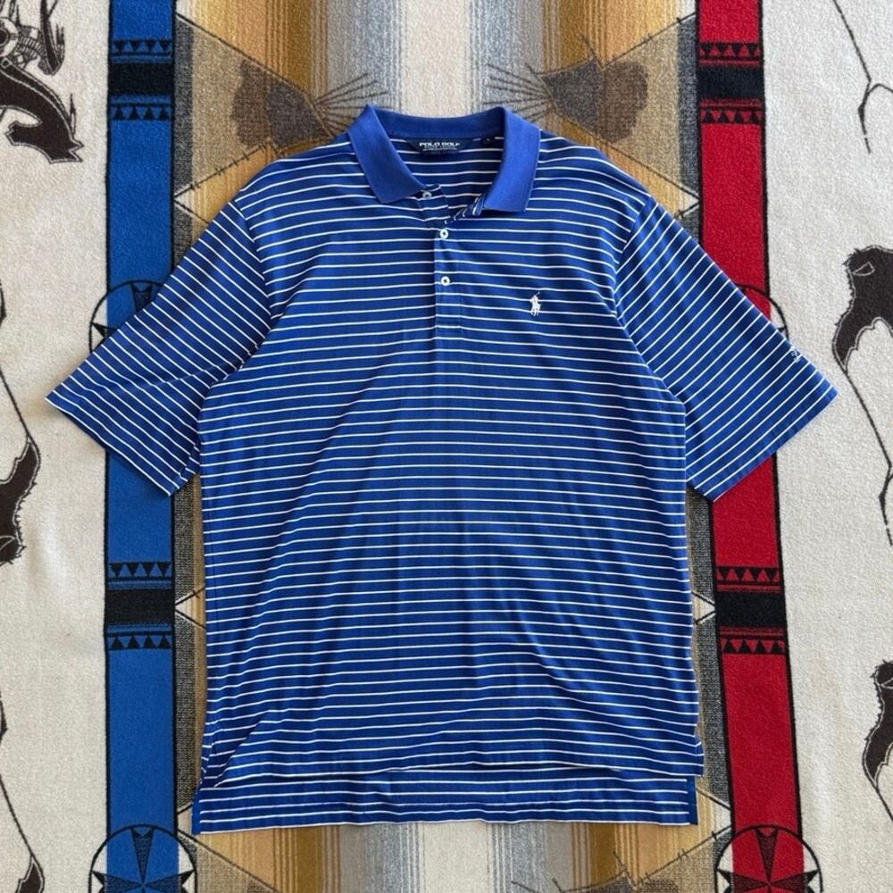 Vintage Men’s Polo Golf Ralph Lauren Polo Shirt Size Large Striped Blue White